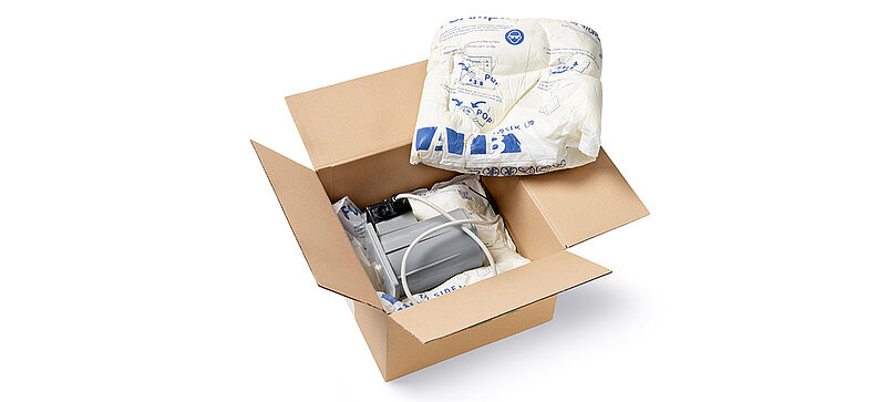 A product is protected inside a box with FOAMplus Mini foam cushions